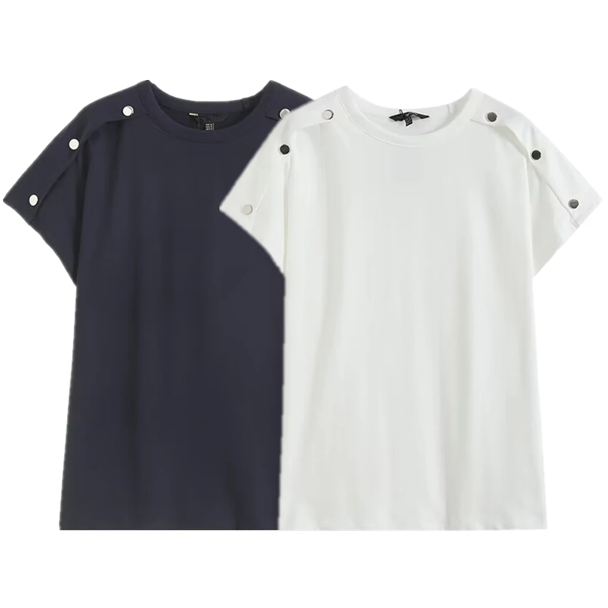 Maxdutti On Shoulder Commuter Leisure Navy Blue T-shirt Women Minimalist Fashion Buttons Summer T-shirts Women Solid Tops
Maxdutti On Shoulder Commuter Leisure Navy Blue T-shirt Women Minimalist Fashion Buttons Summer T-shirts Women Solid Tops