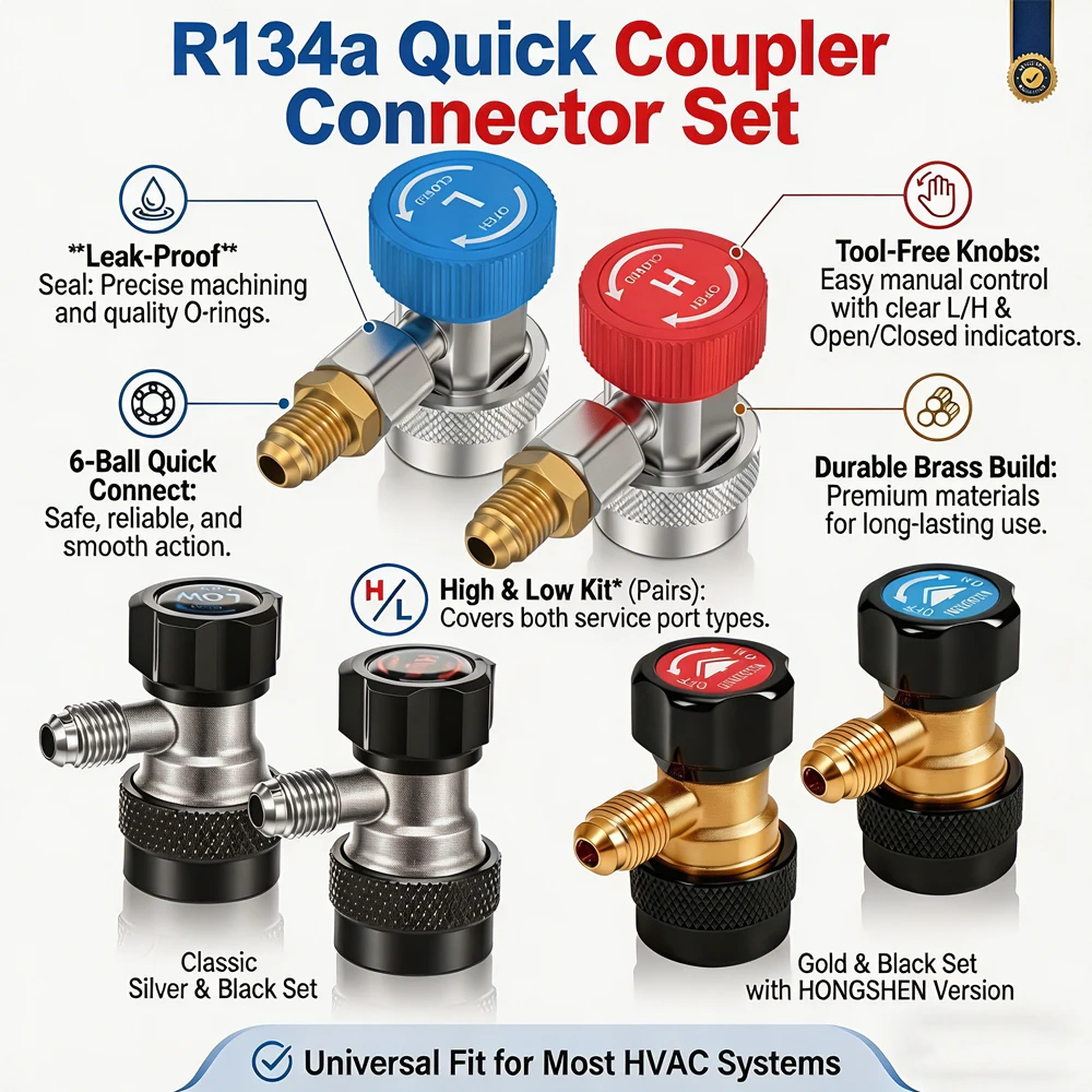 R134a Quick Coupler Adapter Kit 1/4 Inch Male Flare High Low Pressure 6 Ball Connector for Automotive HVAC Refrigerant Charging
R134a Quick Coupler Adapter Kit 1/4 Inch Male Flare High Low Pressure 6 Ball Connector for Automotive HVAC Refrigerant Charging