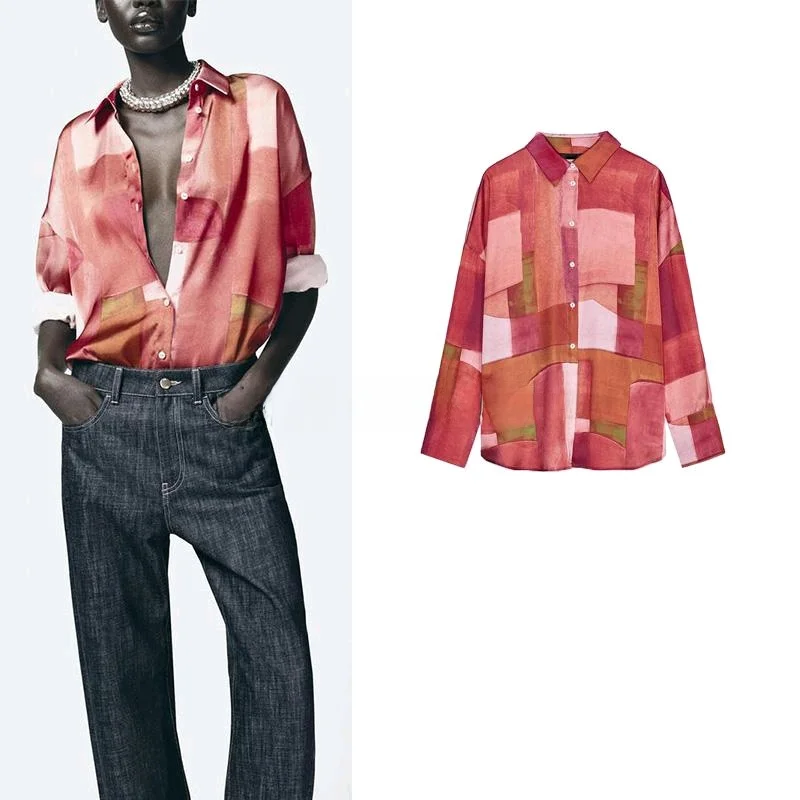 Spring New Arrival Women's Loose Silk Satin Long Sve irt Geometric Print Casual Sle UV Protection Polyester Fiber
Spring New Arrival Women's Loose Silk Satin Long Sve irt Geometric Print Casual Sle UV Protection Polyester Fiber