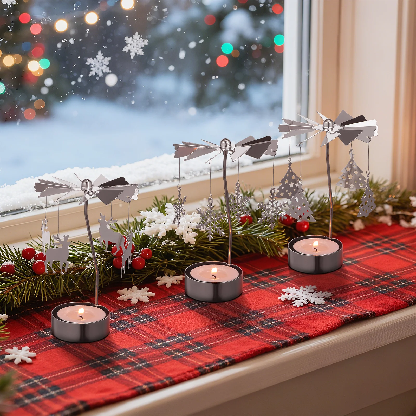 3Pcs Spinning Holder Rotating Metal Candlestick Snowflake Design Silver Finish for Holiday Home Decor Table Centerpiece
3Pcs Spinning Holder Rotating Metal Candlestick Snowflake Design Silver Finish for Holiday Home Decor Table Centerpiece