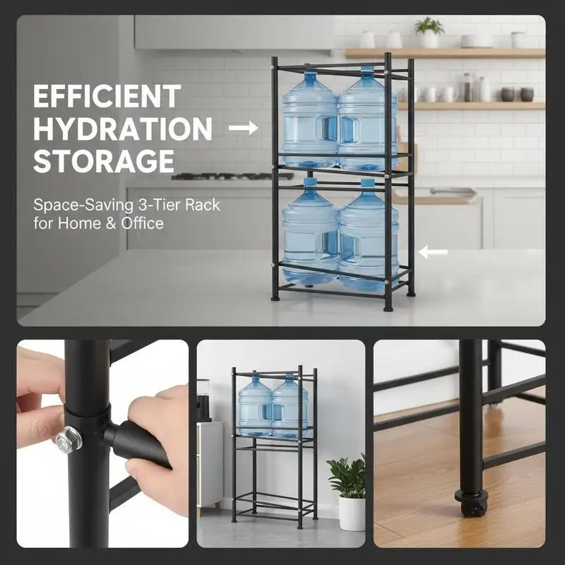 3 Tiers Water Jug Holder Single Row Water Bottle Rack for 3 Bottles Black
3 Tiers Water Jug Holder Single Row Water Bottle Rack for 3 Bottles Black