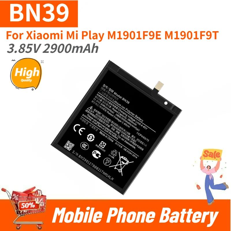 High Quality BN39 Mobile Phone Battery 3.85V 2900mAh For Xiaomi Mi Play M1901F9E M1901F9T Brand New Replacement Battery
High Quality BN39 Mobile Phone Battery 3.85V 2900mAh For Xiaomi Mi Play M1901F9E M1901F9T Brand New Replacement Battery