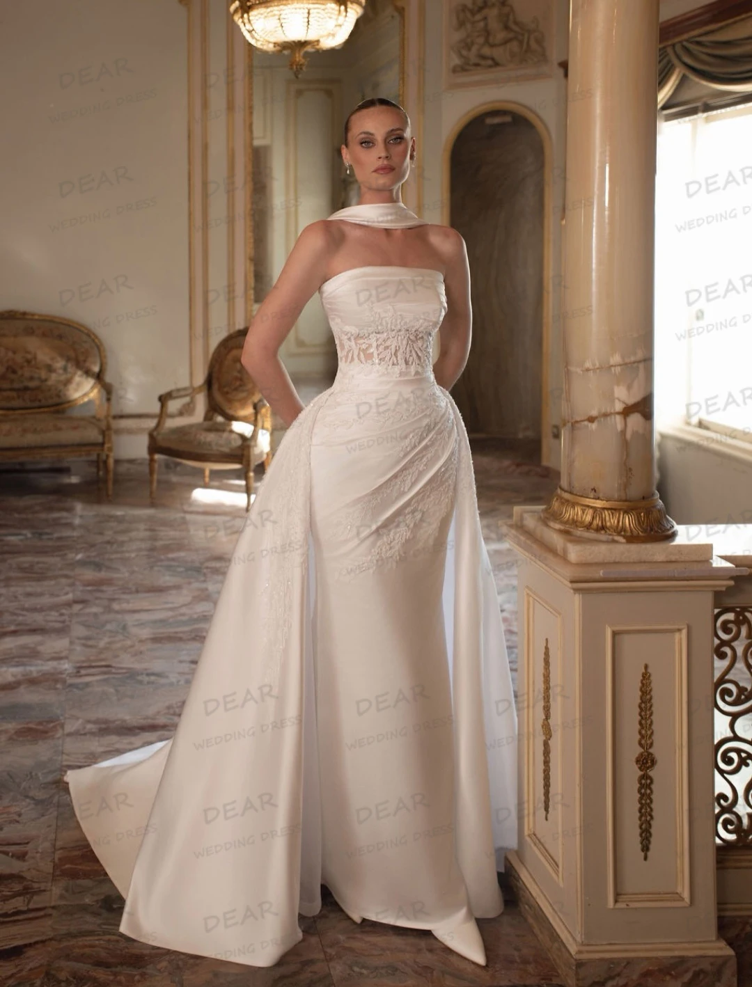 Simple Wedding Dresses Satin Women Mermaid Lace Strapless Bridal Gowns Sleeveless Backless Formal Vestidos De Novia Customized
Simple Wedding Dresses Satin Women Mermaid Lace Strapless Bridal Gowns Sleeveless Backless Formal Vestidos De Novia Customized