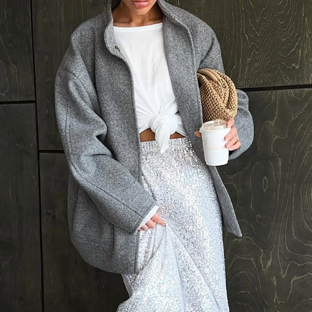 Women's Gray Woolen Coat with Stand Collar Elegant European And American Style Autumn Winter High Waist All-Matching Top
Women's Gray Woolen Coat with Stand Collar Elegant European And American Style Autumn Winter High Waist All-Matching Top
