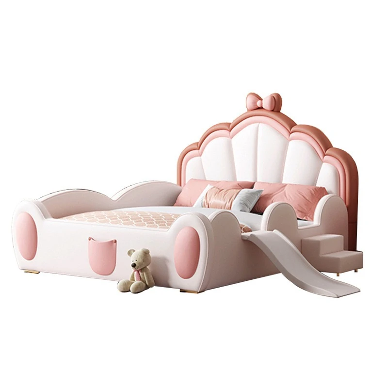 Modern slide bed, dream castle solid wood, leather bow, pink bed with guardrail
Modern slide bed, dream castle solid wood, leather bow, pink bed with guardrail