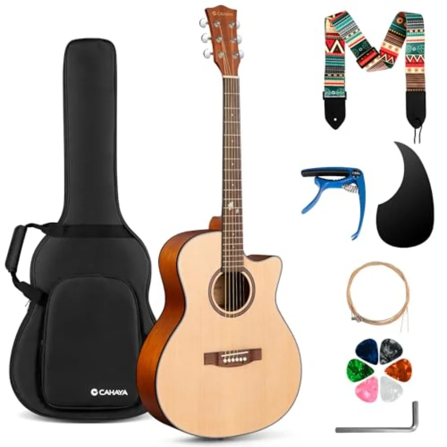 Acoustic Guitar Beginner Set: GA Cutaway Spruce Top Mahogany Body Okoume Neck Rosewood Fingerboard, Balanced Rich Tone, Include
Acoustic Guitar Beginner Set: GA Cutaway Spruce Top Mahogany Body Okoume Neck Rosewood Fingerboard, Balanced Rich Tone, Include