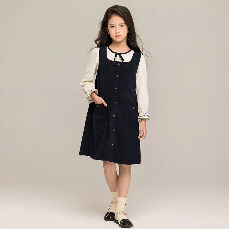 Korean Autumn Kids Girl Dress Set Round Neck T-shirt+button Solid Dress Children Girl Dress Set Long Sleeves 4-14Y Girl Dress 
Korean Autumn Kids Girl Dress Set Round Neck T-shirt+button Solid Dress Children Girl Dress Set Long Sleeves 4-14Y Girl Dress