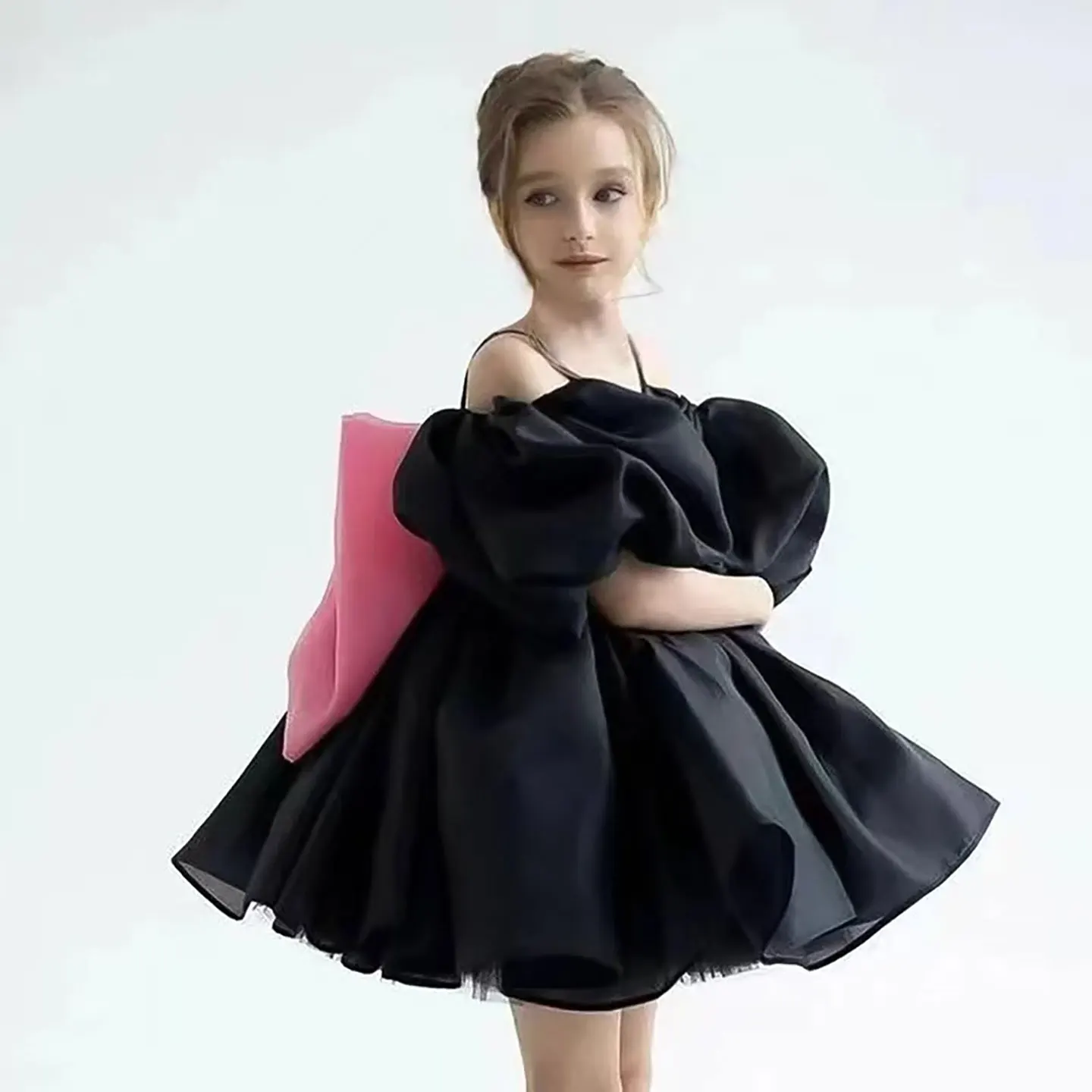 Jill Wish M080 Luxury Black Puff Sleeve Flower Girl Dress with Oversized Pink Bow Back, Princess Birthday Party Tutu Dress
Jill Wish M080 Luxury Black Puff Sleeve Flower Girl Dress with Oversized Pink Bow Back, Princess Birthday Party Tutu Dress