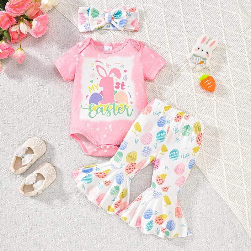Tregren Infant Baby Girl Easter Outfit Summer Short Sleeve Romper Egg Print Flare Pants Bow Headband 3Pcs Set Casual Clothes
Tregren Infant Baby Girl Easter Outfit Summer Short Sleeve Romper Egg Print Flare Pants Bow Headband 3Pcs Set Casual Clothes