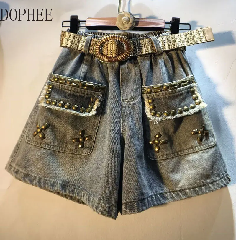 Europe 2023 New Summer Retro Jeans for Women All-match High Waist Beading Pockets Wide Leg Pants Casual A-line Denim Shorts
Europe 2023 New Summer Retro Jeans for Women All-match High Waist Beading Pockets Wide Leg Pants Casual A-line Denim Shorts