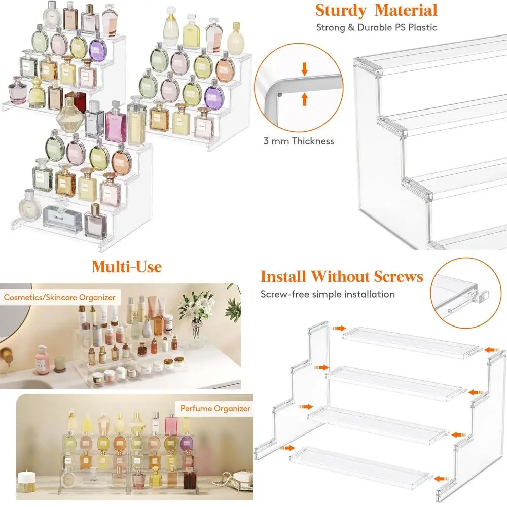 4-уровневый прозрачный пластиковый органайзер для макияжа, простая сборка, идеально подходит для хранения ароматов и косметики в туалетном столике или в ванной комнате
4-уровневый прозрачный пластиковый органайзер для макияжа, простая сборка, идеально подходит для хранения ароматов и косметики в туалетном столике или в ванной комнате