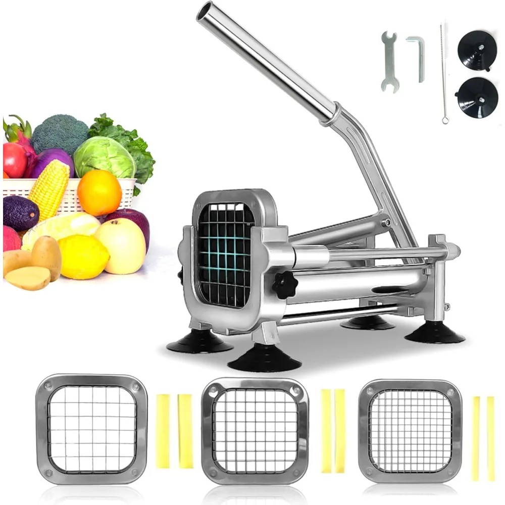 Stainless Steel French Fry Cutter with 3 Blades, Heavy Duty Manual Potato Slicer for Commercial Use
Stainless Steel French Fry Cutter with 3 Blades, Heavy Duty Manual Potato Slicer for Commercial Use