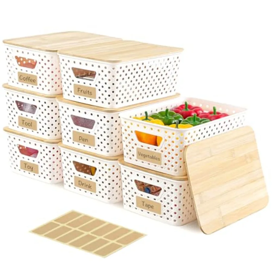 Набор из 8 пластиковых контейнеров для хранения с бамбуковыми крышками – Штабелируемые корзины-органайзеры для кладовой с ручками для полок в классе и офисе, легкие
Набор из 8 пластиковых контейнеров для хранения с бамбуковыми крышками – Штабелируемые корзины-органайзеры для кладовой с ручками для полок в классе и офисе, легкие