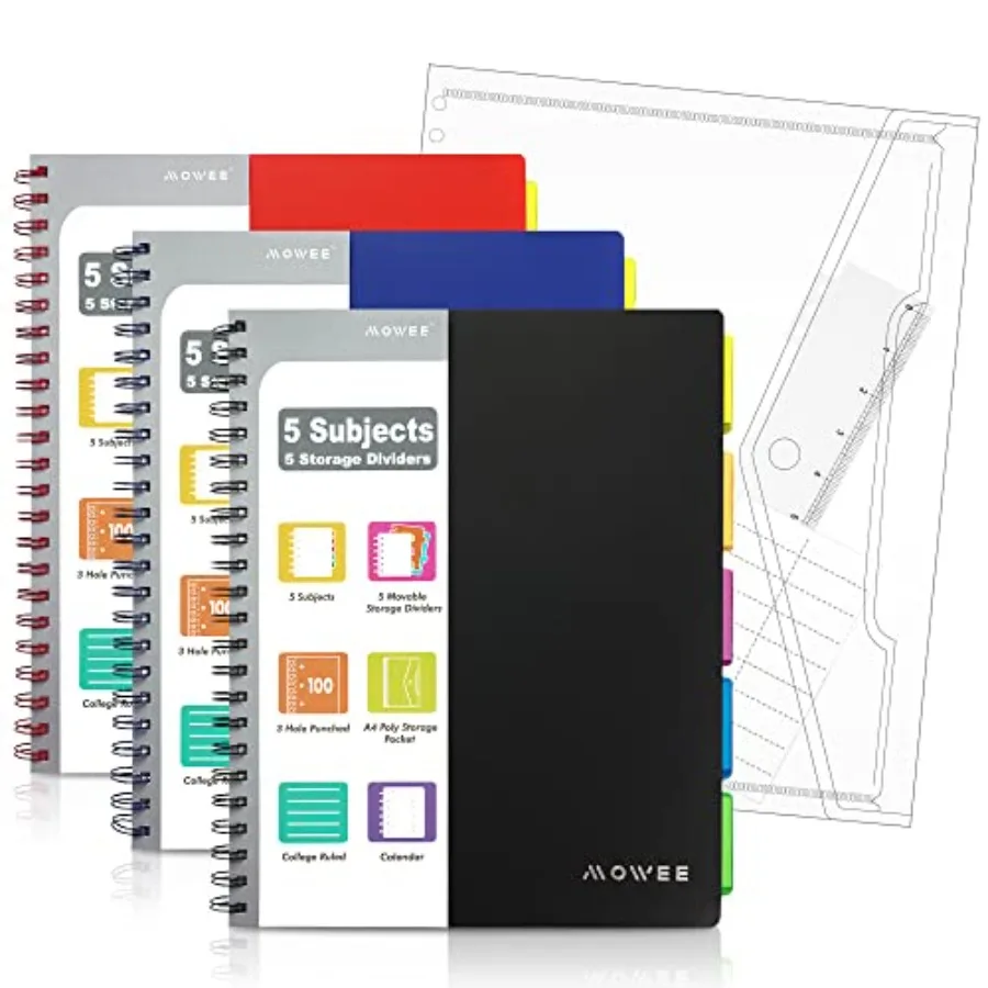 5 Subject Notebook, 3 Pack College Ruled Notebook with Storage Divider Pockets, Index Tabs, 11" Ruler, 200 Pages, for School, B
5 Subject Notebook, 3 Pack College Ruled Notebook with Storage Divider Pockets, Index Tabs, 11" Ruler, 200 Pages, for School, B