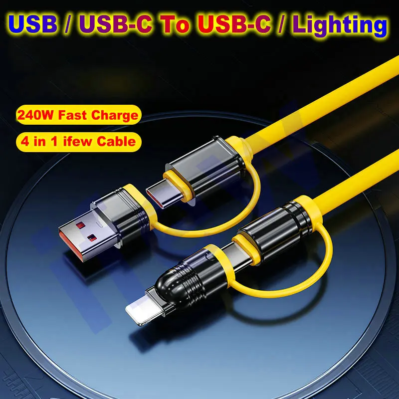 240W 4-in-1 Fast Charging Data Charger Silicone Cable Type-C To Type-C Core For iPhone 17 16 15 Samsung Huawei Xiaomi USB C Line
240W 4-in-1 Fast Charging Data Charger Silicone Cable Type-C To Type-C Core For iPhone 17 16 15 Samsung Huawei Xiaomi USB C Line