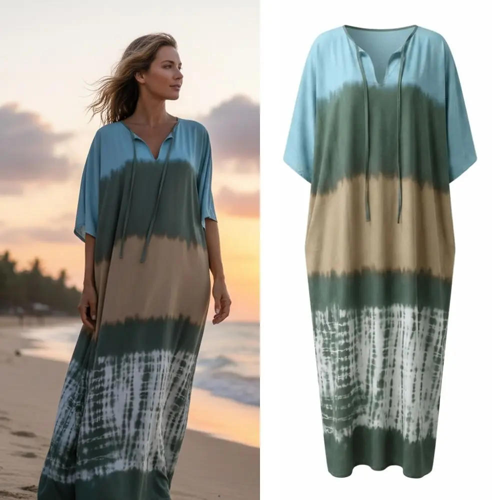 Casual Boho Bikini Cover-ups Tie-Dye Gradient Oversized Beach Cover Up Quick-dry V-Neck Long Dress Beachwear For Women
Casual Boho Bikini Cover-ups Tie-Dye Gradient Oversized Beach Cover Up Quick-dry V-Neck Long Dress Beachwear For Women