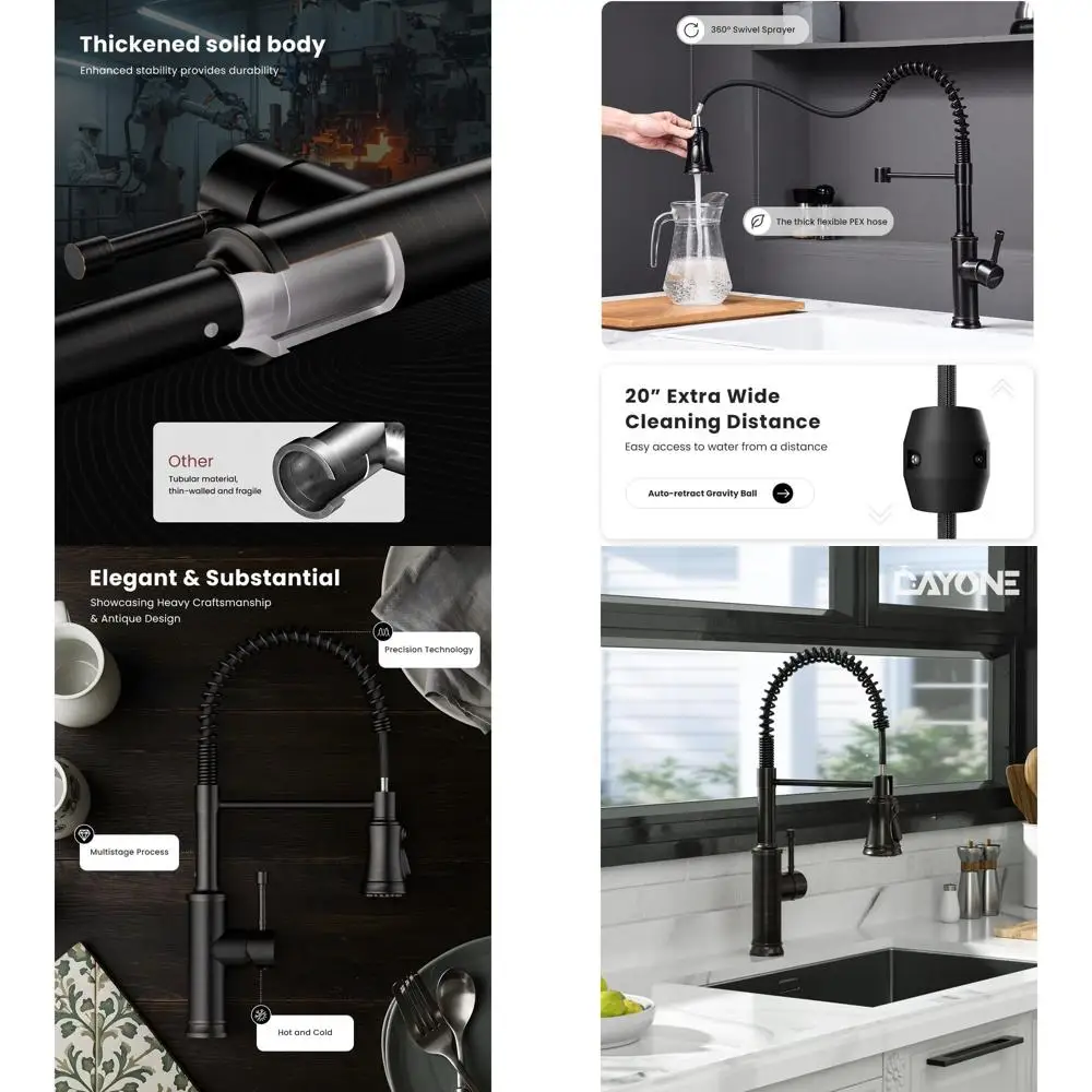 Vintage Pull-Down Spray Faucet in Oil Rubbed Bronze for 1 or 3-Hole Kitchen Sinks with 3 Stainless Modes
Vintage Pull-Down Spray Faucet in Oil Rubbed Bronze for 1 or 3-Hole Kitchen Sinks with 3 Stainless Modes