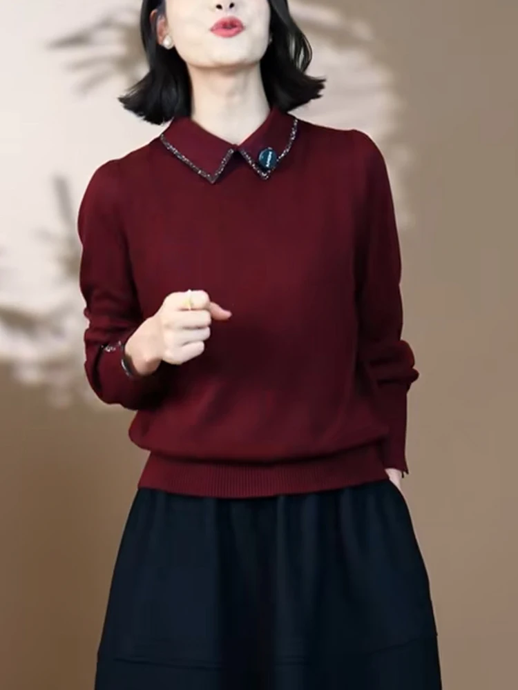 Retro Knitwear Casual Turn-down Collar Embellied Diamond Oversize Hoodie Spring Faionable Small Size European Sle
Retro Knitwear Casual Turn-down Collar Embellied Diamond Oversize Hoodie Spring Faionable Small Size European Sle