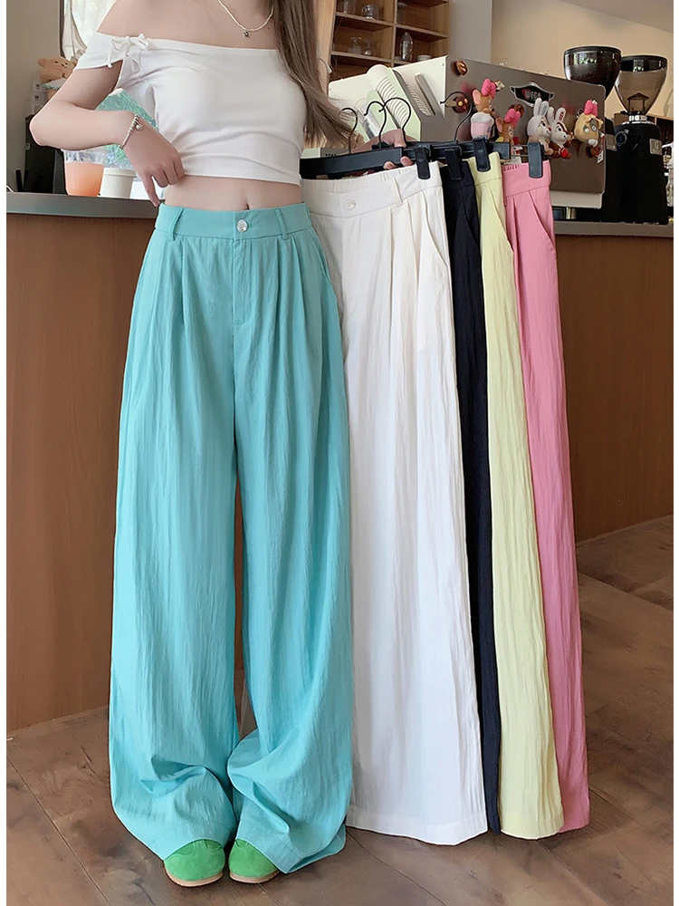 Summer Women's New Splicing Solid Color Straight Leg Wide Leg Elasticized High-waisted Pocket Loose Casual Slimming Pants
Summer Women's New Splicing Solid Color Straight Leg Wide Leg Elasticized High-waisted Pocket Loose Casual Slimming Pants