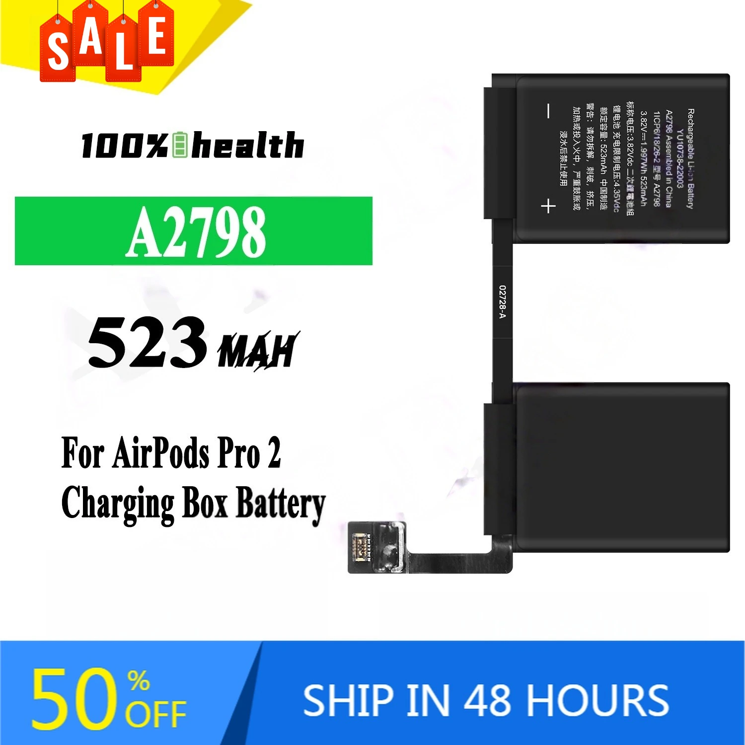 A2798 523mAh Battery of The Earphone Charging Case for Apple Fifth Generation AirPods Pro 2 Rechargeable Battery
A2798 523mAh Battery of The Earphone Charging Case for Apple Fifth Generation AirPods Pro 2 Rechargeable Battery