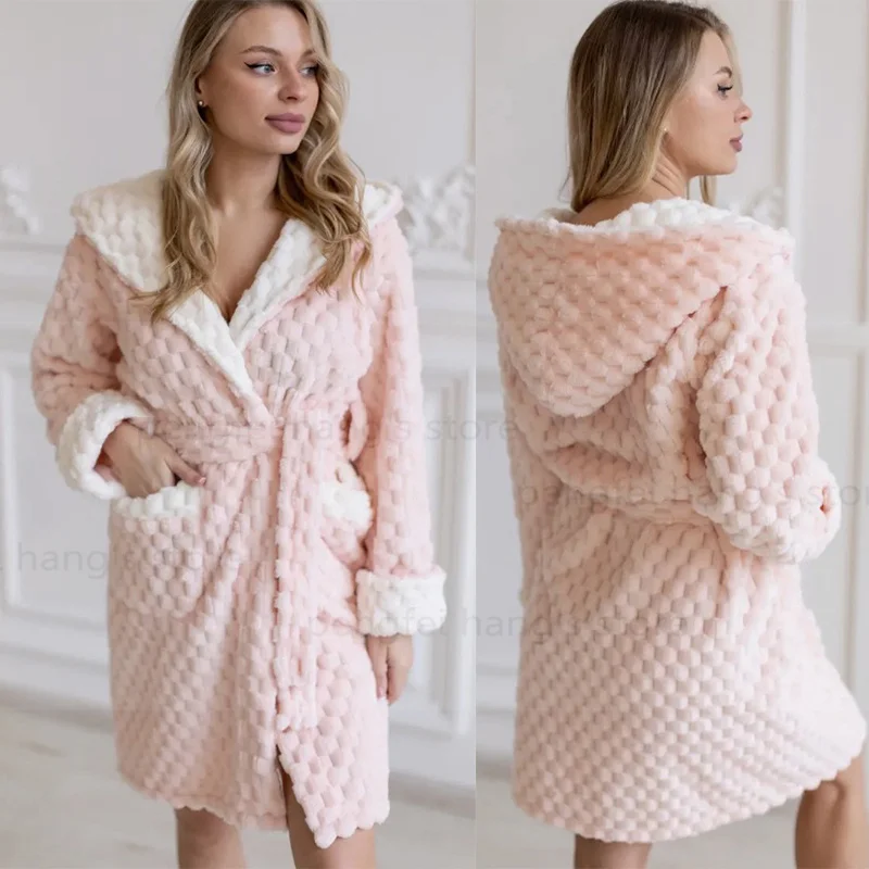 Pink Sleepwear Winter New Home Dressing Gown Women Warm Coral Velvet Kimono Nightgown Lady Hooded Robes Shower Bathrobe Pjs
Pink Sleepwear Winter New Home Dressing Gown Women Warm Coral Velvet Kimono Nightgown Lady Hooded Robes Shower Bathrobe Pjs