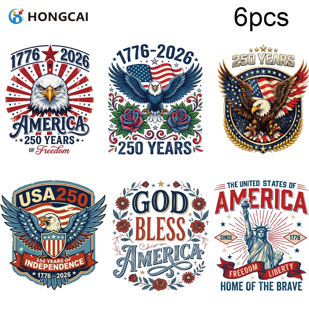 Set of 6 250th Anniversary U.S. Independence Day Heat Transfer Vinyl Stickers for DIY T-Shirts, Bags, and Decorations
Set of 6 250th Anniversary U.S. Independence Day Heat Transfer Vinyl Stickers for DIY T-Shirts, Bags, and Decorations