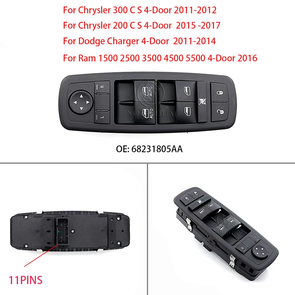 11PINS Car Electric Power Window Control Switch Button For Chrysler 300 200 For Dodge Charger Ram 1500 2011-2016 OE:68231805AA
11PINS Car Electric Power Window Control Switch Button For Chrysler 300 200 For Dodge Charger Ram 1500 2011-2016 OE:68231805AA