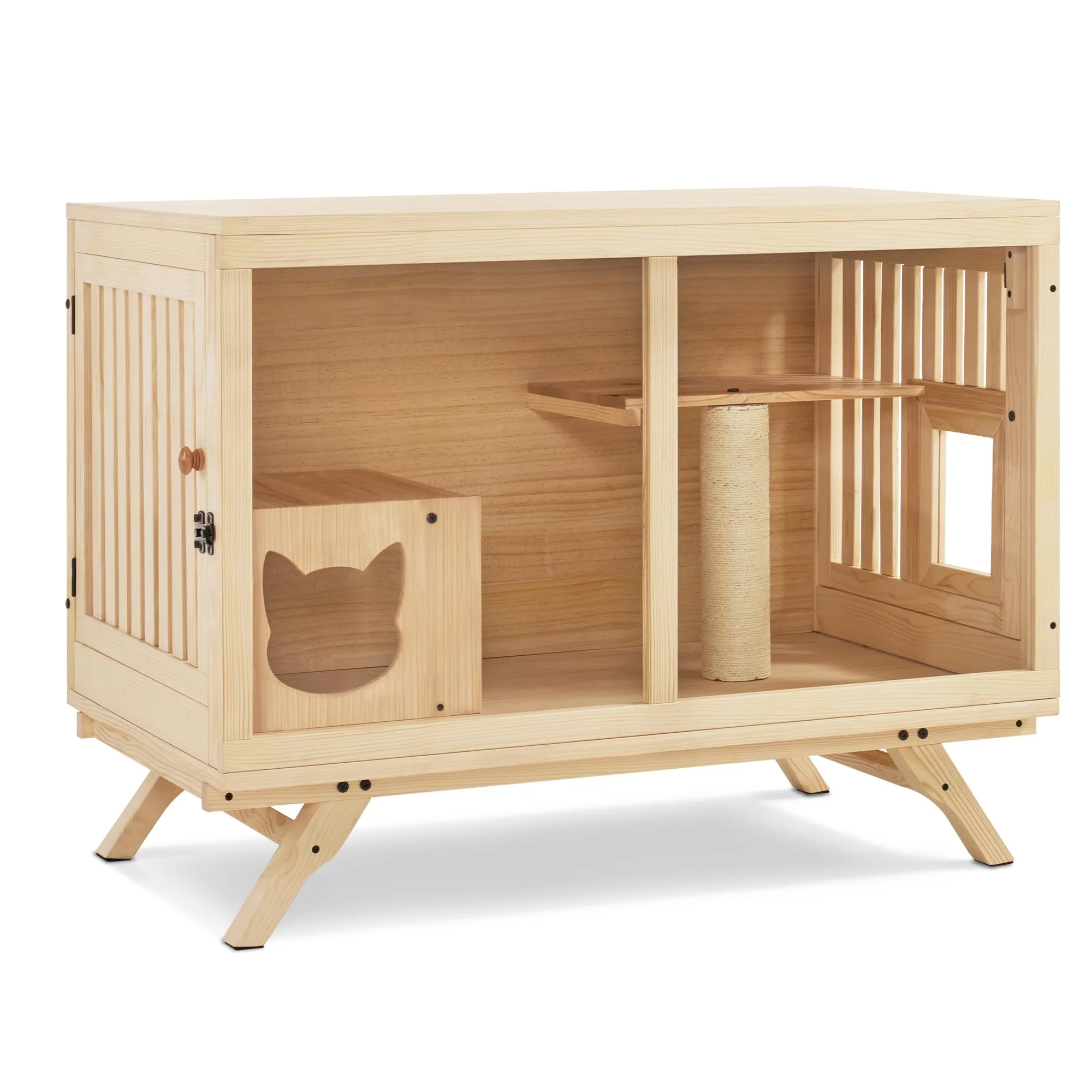 Wooden Cat House Villa Indoor, TV-Shaped Luxury Cat Condo with Scratching Post and Escape Door, Pet Furniture for Kittens
Wooden Cat House Villa Indoor, TV-Shaped Luxury Cat Condo with Scratching Post and Escape Door, Pet Furniture for Kittens