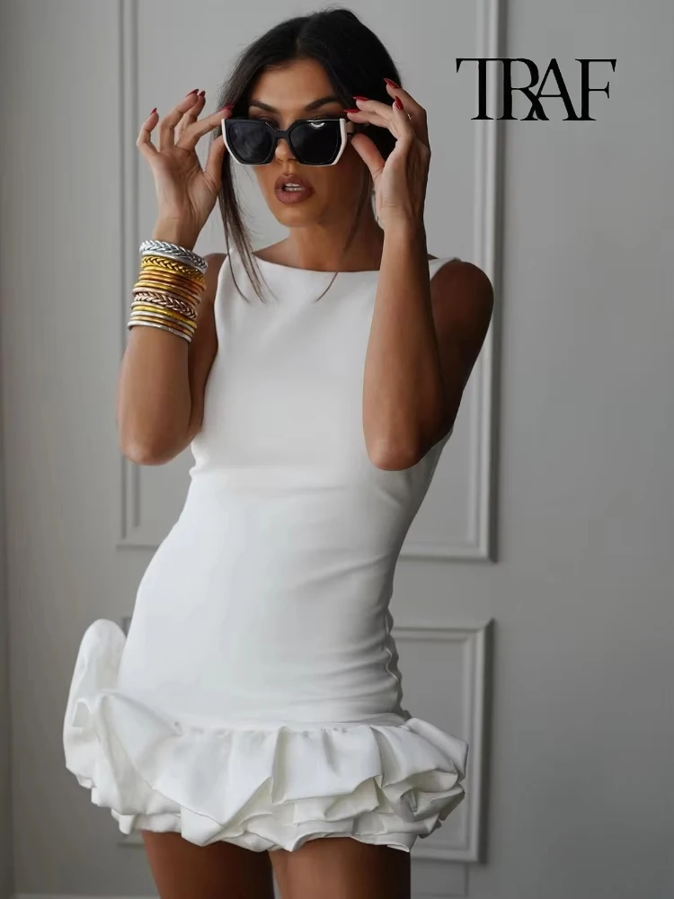 TRAF Women's Fashion Y2K Sleeveless Backless Mini Dress Elegant O Neck Ruffle Folded Short Sundress Holiday Party Slim Tank Top
TRAF Women's Fashion Y2K Sleeveless Backless Mini Dress Elegant O Neck Ruffle Folded Short Sundress Holiday Party Slim Tank Top