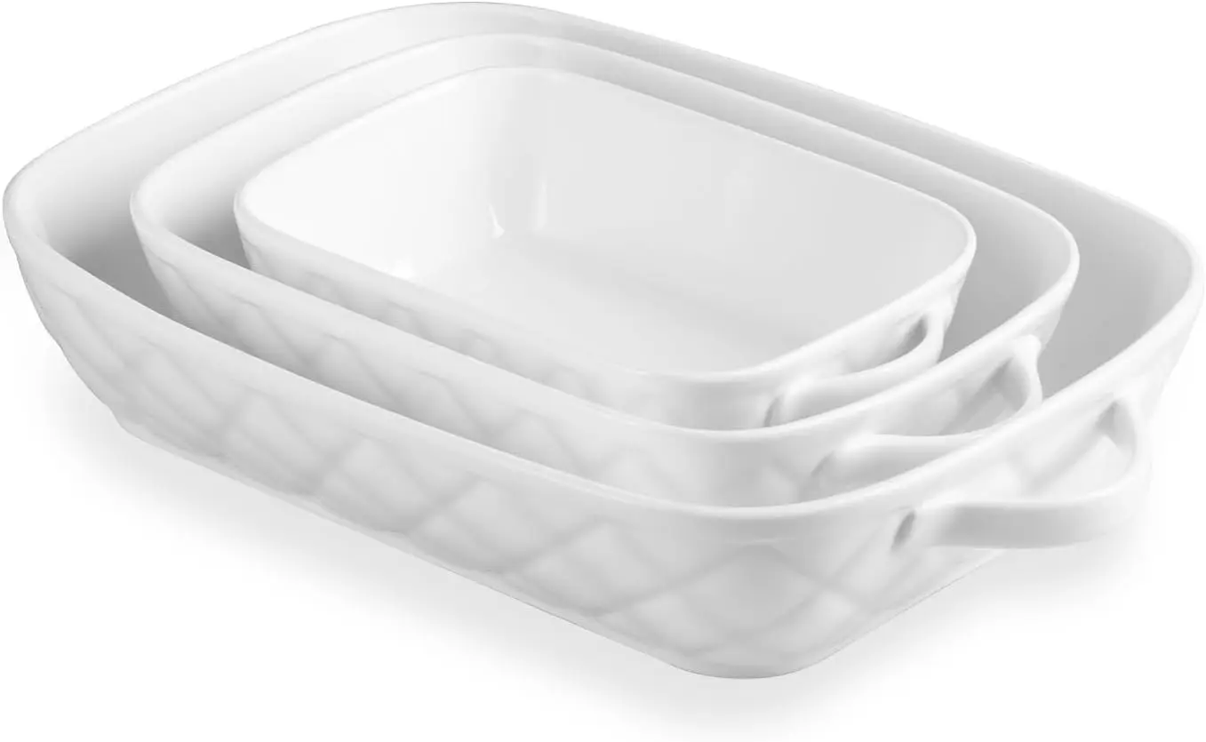 Ceramic Baking Dish Set of 3, Rectangular Casserole Dishes for Oven, 12.2x9.2x2.5 Inches, White
Ceramic Baking Dish Set of 3, Rectangular Casserole Dishes for Oven, 12.2x9.2x2.5 Inches, White