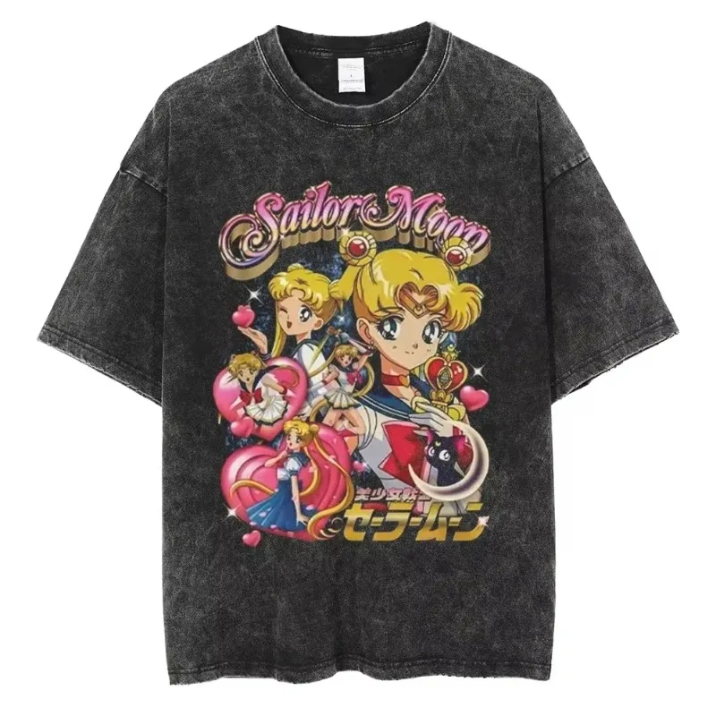Sailor Moon Anime Printed Washed T-shirt Summer New Cotton Men's and Women's Loose Casual Retro Trendy Short Sleeve Top 
Sailor Moon Anime Printed Washed T-shirt Summer New Cotton Men's and Women's Loose Casual Retro Trendy Short Sleeve Top