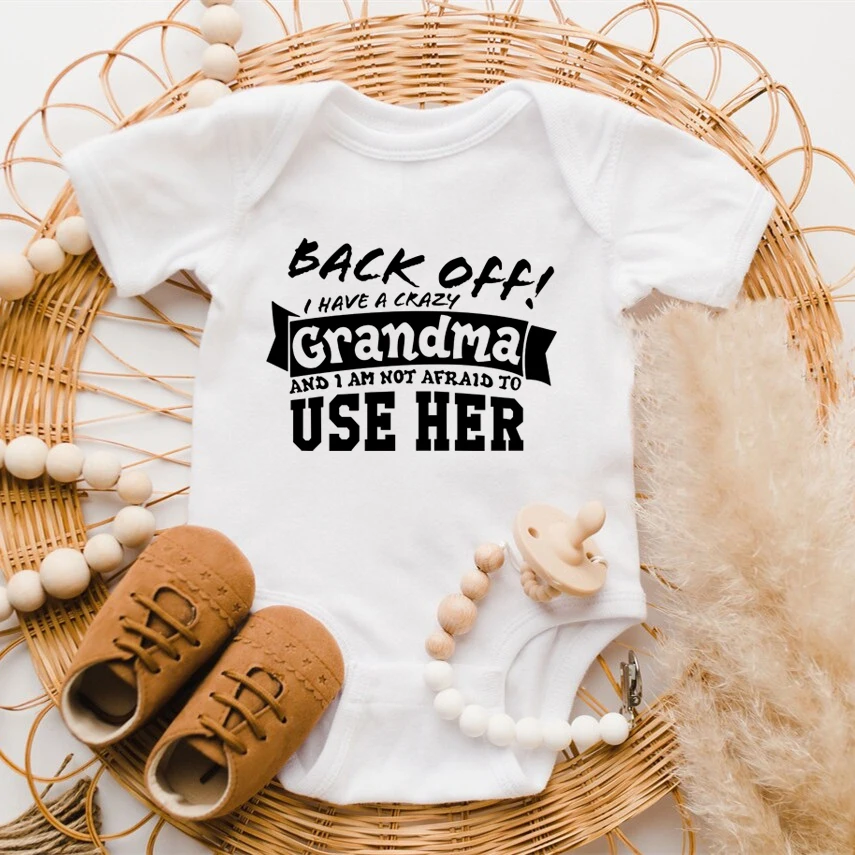 Back Off I Have A Crazy Grandma Print Baby Romper Funny Infant Bodysuit Newborn Boys Girls Short Sleeve Jumpsuit Outfits
Back Off I Have A Crazy Grandma Print Baby Romper Funny Infant Bodysuit Newborn Boys Girls Short Sleeve Jumpsuit Outfits