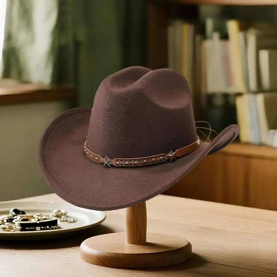 Unisex Western Cowboy Hat With Star Studded Leather Belt Wide Brim Felt Fedora For Men Women
Unisex Western Cowboy Hat With Star Studded Leather Belt Wide Brim Felt Fedora For Men Women