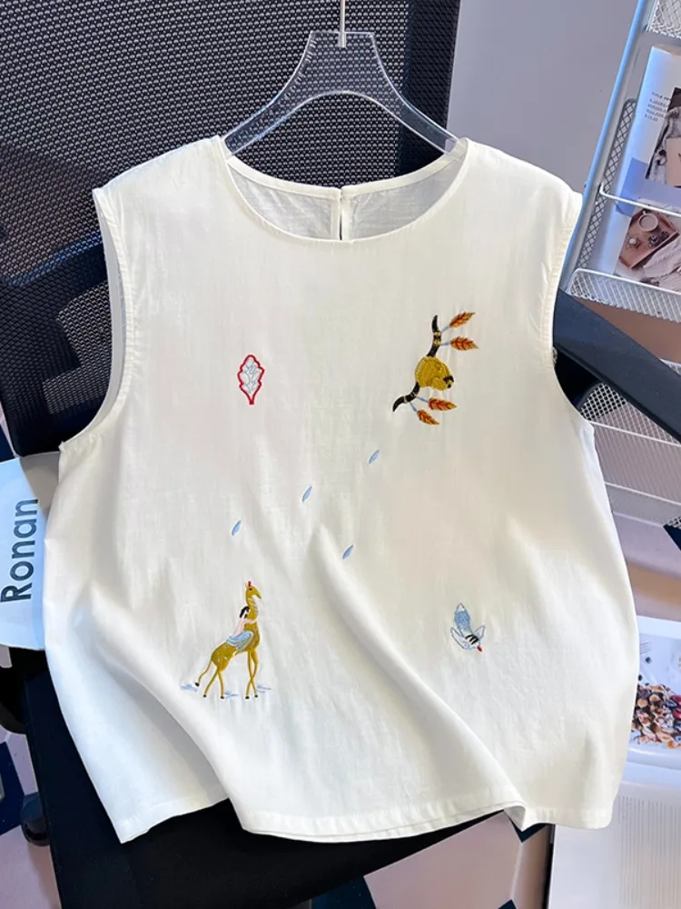 Unique Embroidered Svel Vest irt Women's Summer Loose ort Top Self-Kee Sle Cotton Polyester Blend round Ne
Unique Embroidered Svel Vest irt Women's Summer Loose ort Top Self-Kee Sle Cotton Polyester Blend round Ne