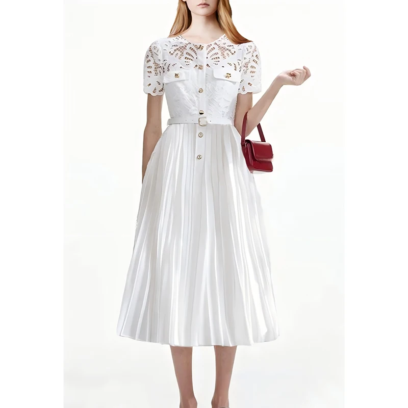 Women Elegant Dress 2025 High Quality Runway O-Neck Short Sleeves Glorious Lace Pleated Party Dresses Casual Dress NP250306W
Women Elegant Dress 2025 High Quality Runway O-Neck Short Sleeves Glorious Lace Pleated Party Dresses Casual Dress NP250306W