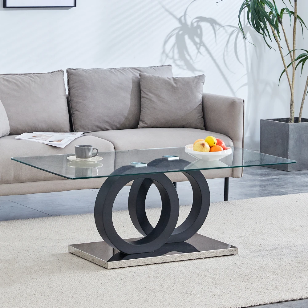 Modern Style Glass Top MDF Coffee Table with Black Base, Suitable for Living Rooms and Lounge Areas
Modern Style Glass Top MDF Coffee Table with Black Base, Suitable for Living Rooms and Lounge Areas