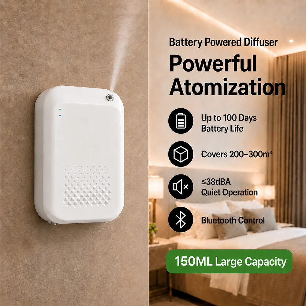 TEABLUM Battery Aroma Diffuser Coverage 300m³ Wall Hanging Waterless Essential Oil Diffuser for Hotel APP Control Air Purifier
TEABLUM Battery Aroma Diffuser Coverage 300m³ Wall Hanging Waterless Essential Oil Diffuser for Hotel APP Control Air Purifier