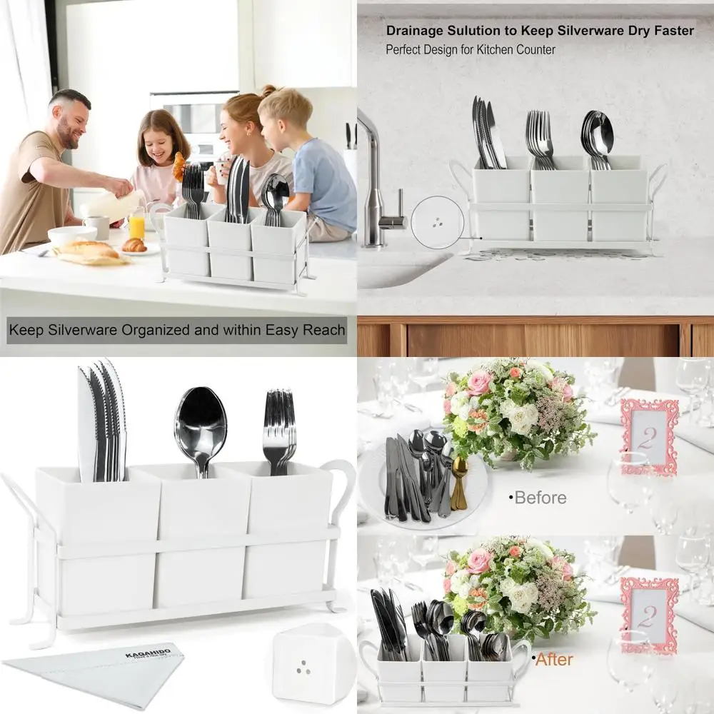 Kitchen Silverware Organizer with Drainage - 3-Tier Bin Set for Spoons, Forks, Knives in White
Kitchen Silverware Organizer with Drainage - 3-Tier Bin Set for Spoons, Forks, Knives in White