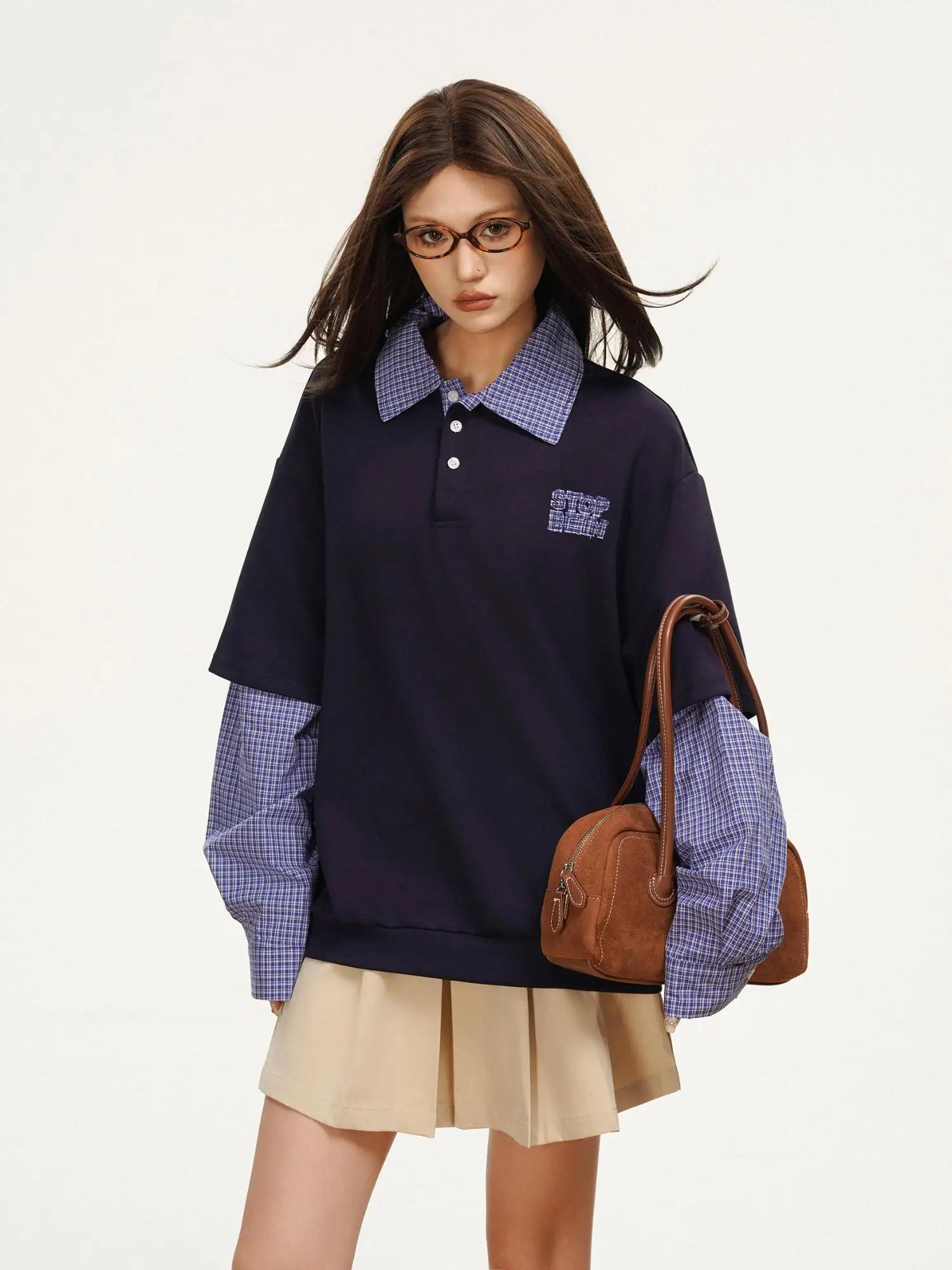 Casual Loose Women's Long Sleeve Shirt Fake Two-Piece Plaid Patchwork Trendy Fashionable Comfortable Polyester Fiber
Casual Loose Women's Long Sleeve Shirt Fake Two-Piece Plaid Patchwork Trendy Fashionable Comfortable Polyester Fiber