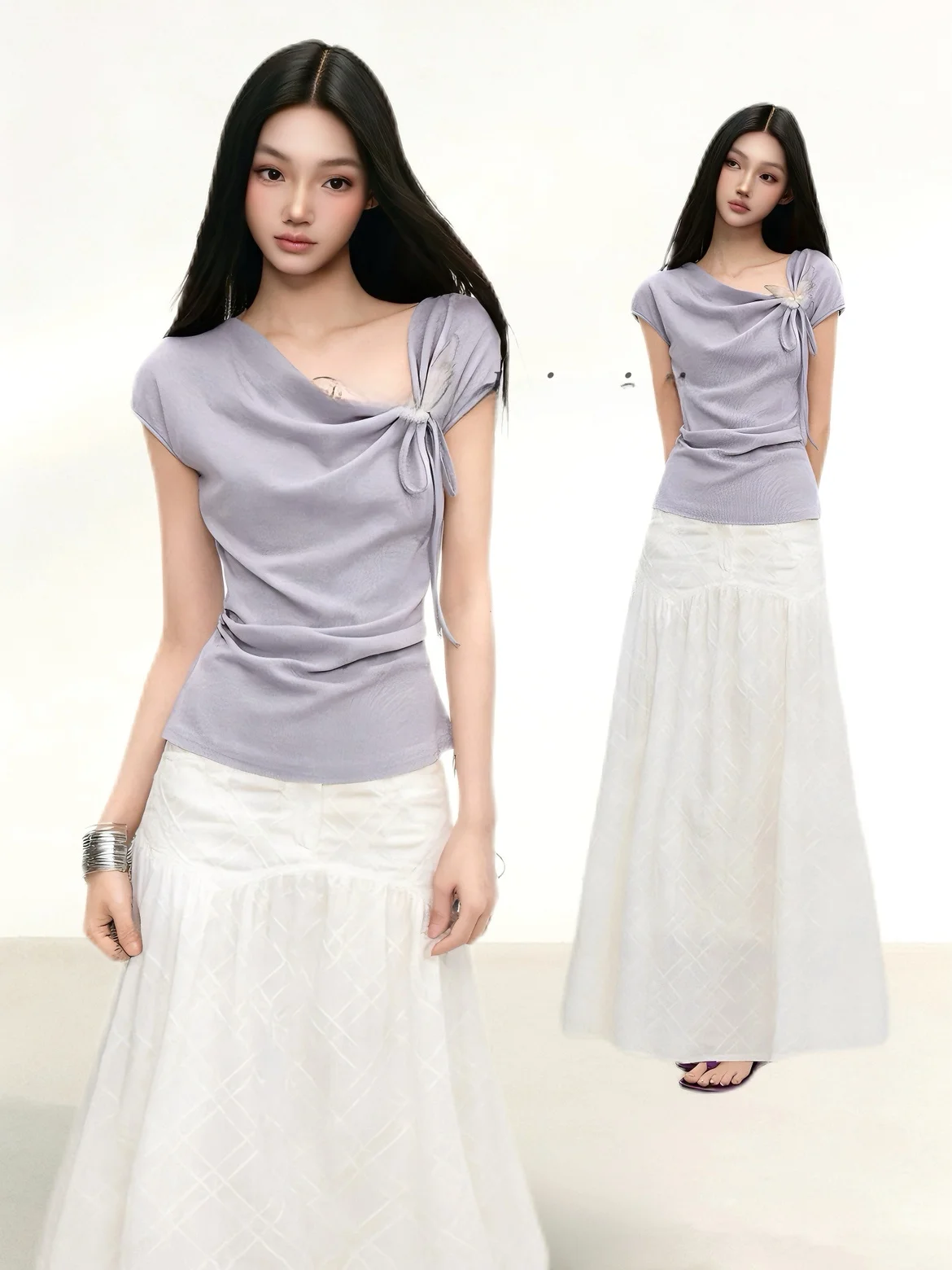 Elegant White Plaid Cutout Knot Top And Skirt Set Slimming Gentle Style Student Work Uniform Fashion Set for Women
Elegant White Plaid Cutout Knot Top And Skirt Set Slimming Gentle Style Student Work Uniform Fashion Set for Women