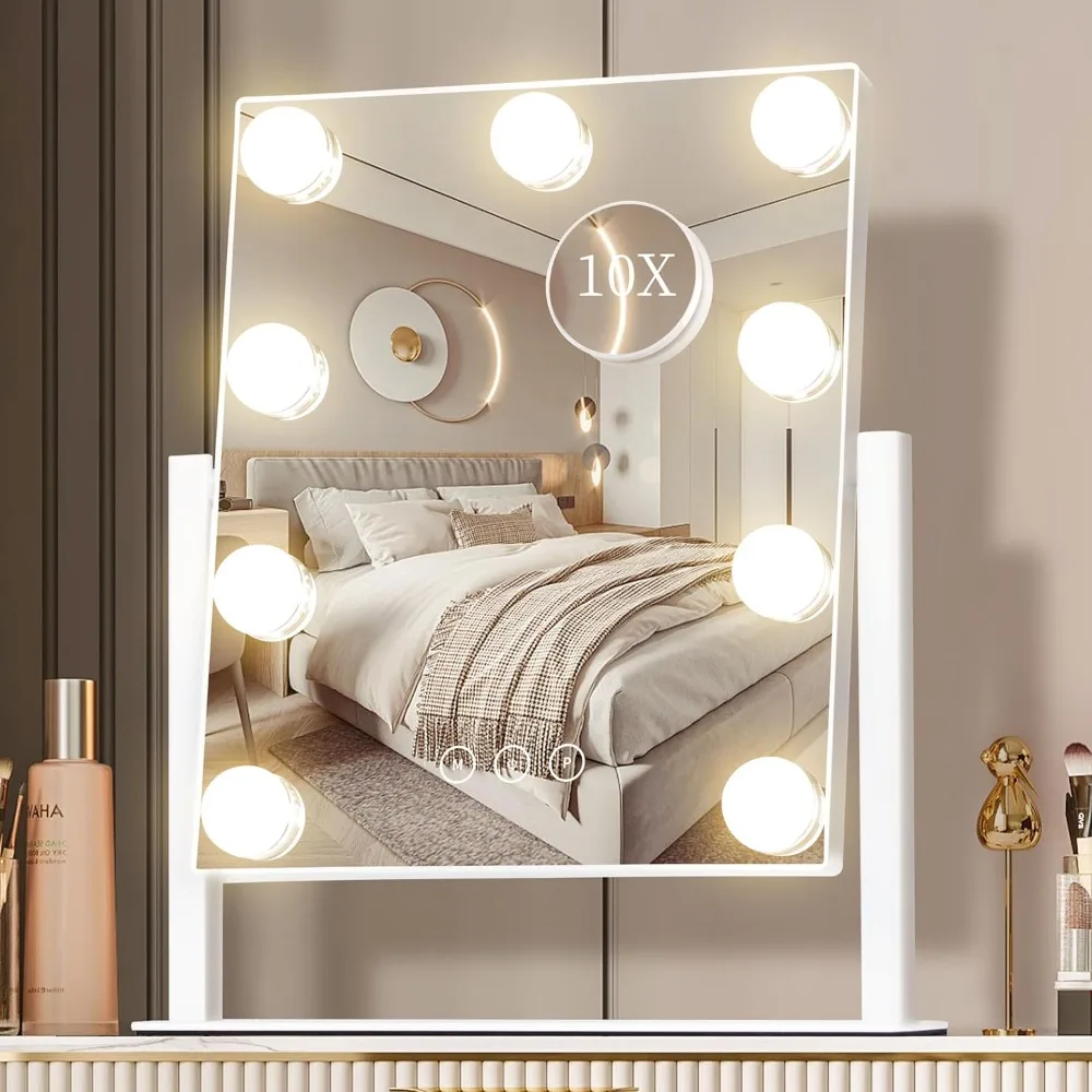 Makeup Mirror with Light, 3 Light Color Modes, Detachable 10x Magnifying Glass
Makeup Mirror with Light, 3 Light Color Modes, Detachable 10x Magnifying Glass