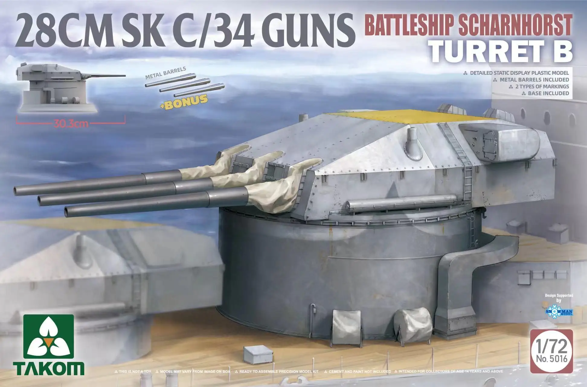 Takom 5016 1/72 Scale 28CM SK C/34 Guns Battleship Scharnhorst Turret B model kit
Takom 5016 1/72 Scale 28CM SK C/34 Guns Battleship Scharnhorst Turret B model kit