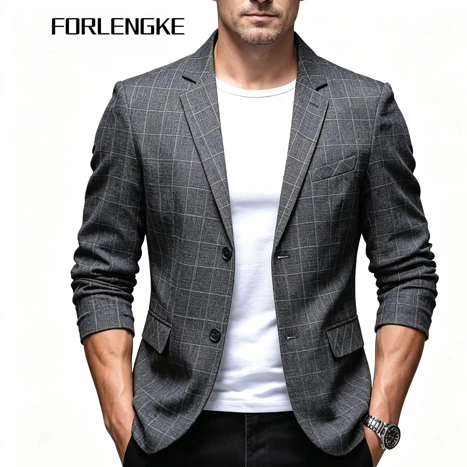 FORLENGKE Men Business Plaid Long Sleeve Blazer, Slim Fit Breathable Lightweight Suit Jacket For Autumn Office Wedding Daily Wea
FORLENGKE Men Business Plaid Long Sleeve Blazer, Slim Fit Breathable Lightweight Suit Jacket For Autumn Office Wedding Daily Wea