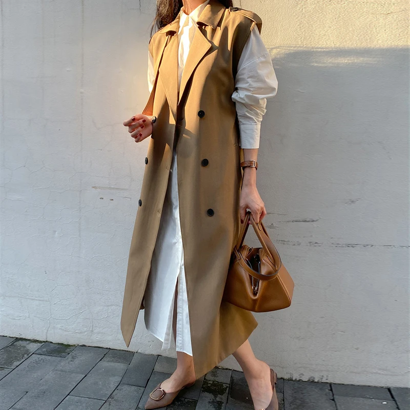 Double-Row Button Long Women's Vest Classic Belted Casual Jaet Autumn Faion Slimming Sle Spring Autumn New Arrival
Double-Row Button Long Women's Vest Classic Belted Casual Jaet Autumn Faion Slimming Sle Spring Autumn New Arrival