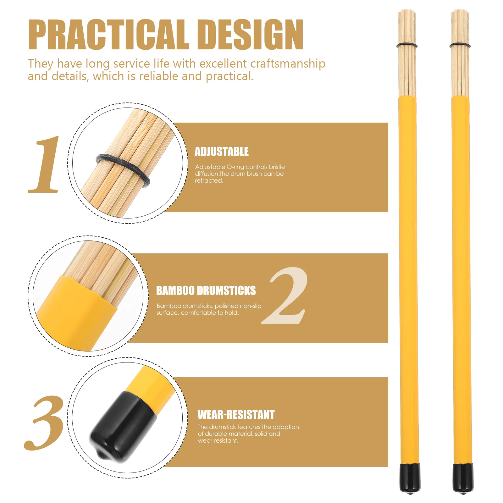 Drumsticks Accessories Music Bamboo Durable Yellow for Percussion Instrument Child
Drumsticks Accessories Music Bamboo Durable Yellow for Percussion Instrument Child