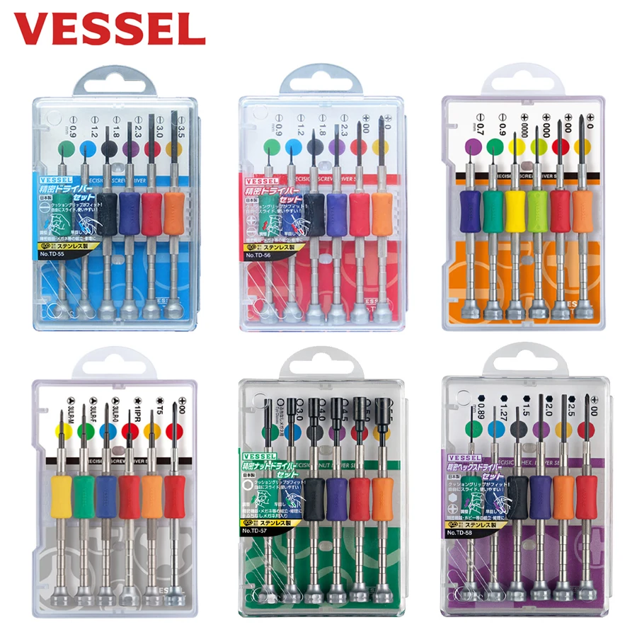 VESSEL 6 PCS Precision Screwdriver Set Phllips Slotted Bit Repair Hand Tools TD-55 TD-56 TD-56S TD-56Y TD-57 TD-58
VESSEL 6 PCS Precision Screwdriver Set Phllips Slotted Bit Repair Hand Tools TD-55 TD-56 TD-56S TD-56Y TD-57 TD-58