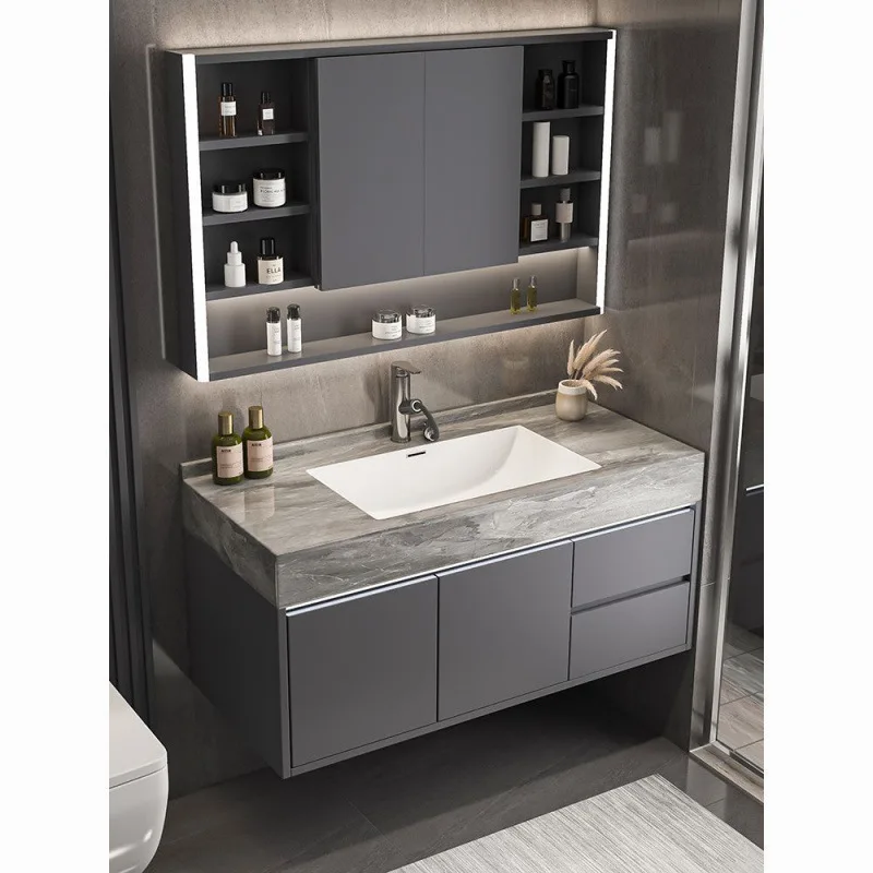 Hidden push-pull feng shui mirror nano rock rock slab seamless integrated washing table combination cabinet
Hidden push-pull feng shui mirror nano rock rock slab seamless integrated washing table combination cabinet
