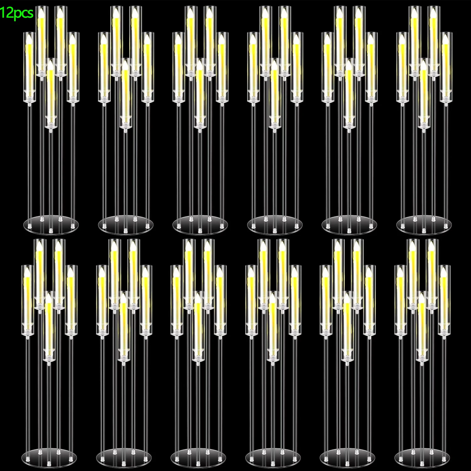 12PCS Acrylic 5 Arm Candelabra with 60pcs LED Candle for Wedding Clear Floor Candelabra Candlestick Holder for Table Centerpiece
12PCS Acrylic 5 Arm Candelabra with 60pcs LED Candle for Wedding Clear Floor Candelabra Candlestick Holder for Table Centerpiece