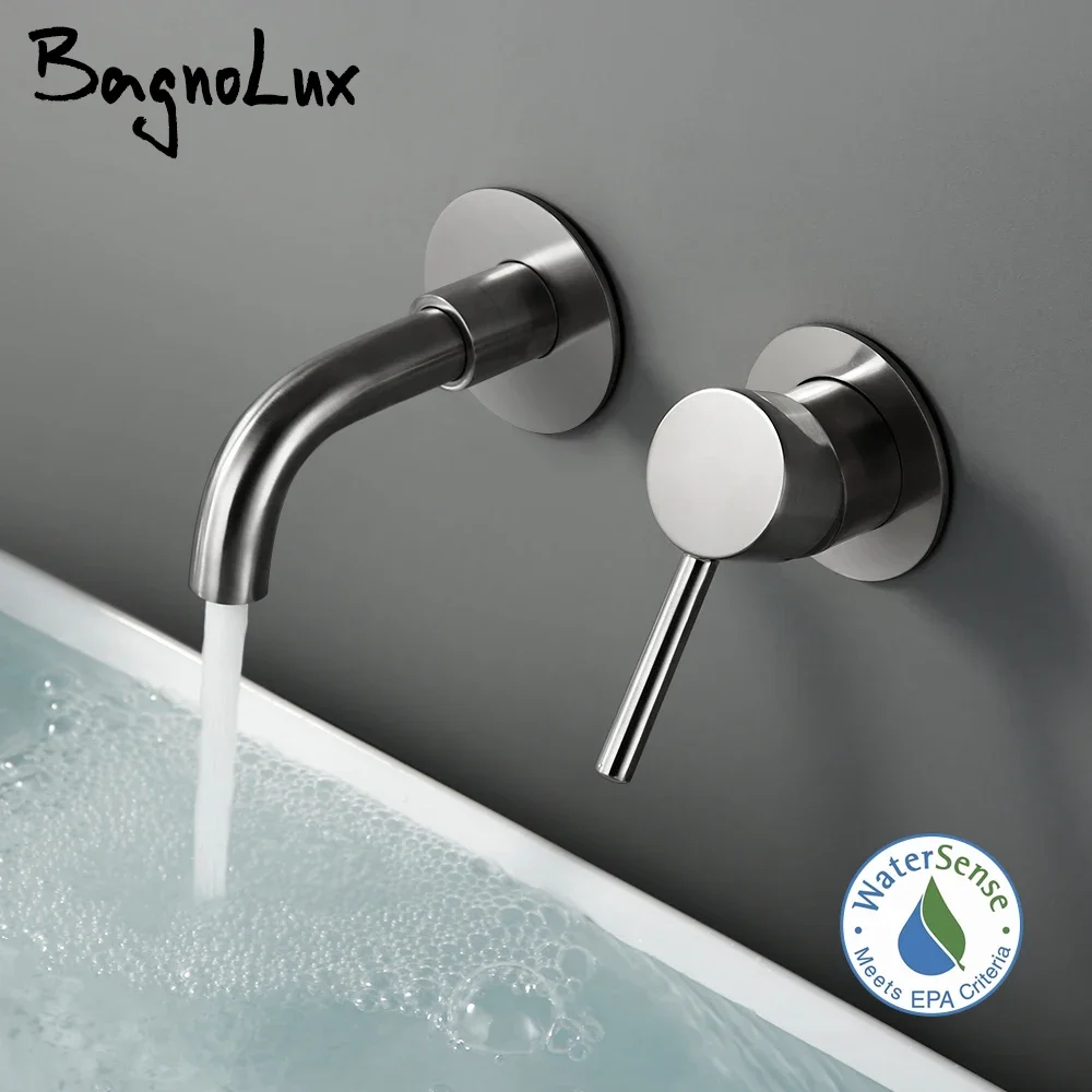 Solid Brass Gunmetal Basin Faucet Wall-Mounted Hot And Cold Water Bathroom Sink Mixer Single Handle Wash Tap
Solid Brass Gunmetal Basin Faucet Wall-Mounted Hot And Cold Water Bathroom Sink Mixer Single Handle Wash Tap