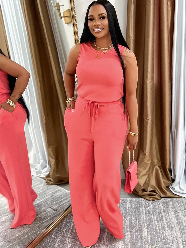Solid Casual Jumpsuit for Women Sleeveless Drawstring High Waist One Pieces Rompers and Jumpsuits Summer Outfits Combinaison
Solid Casual Jumpsuit for Women Sleeveless Drawstring High Waist One Pieces Rompers and Jumpsuits Summer Outfits Combinaison